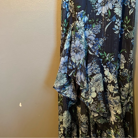 NWT Vince Camuto Sz 6 Womens Blue Floral Chiffon Halter Ruffle Drape Dress Gown! - Picture 7 of 16